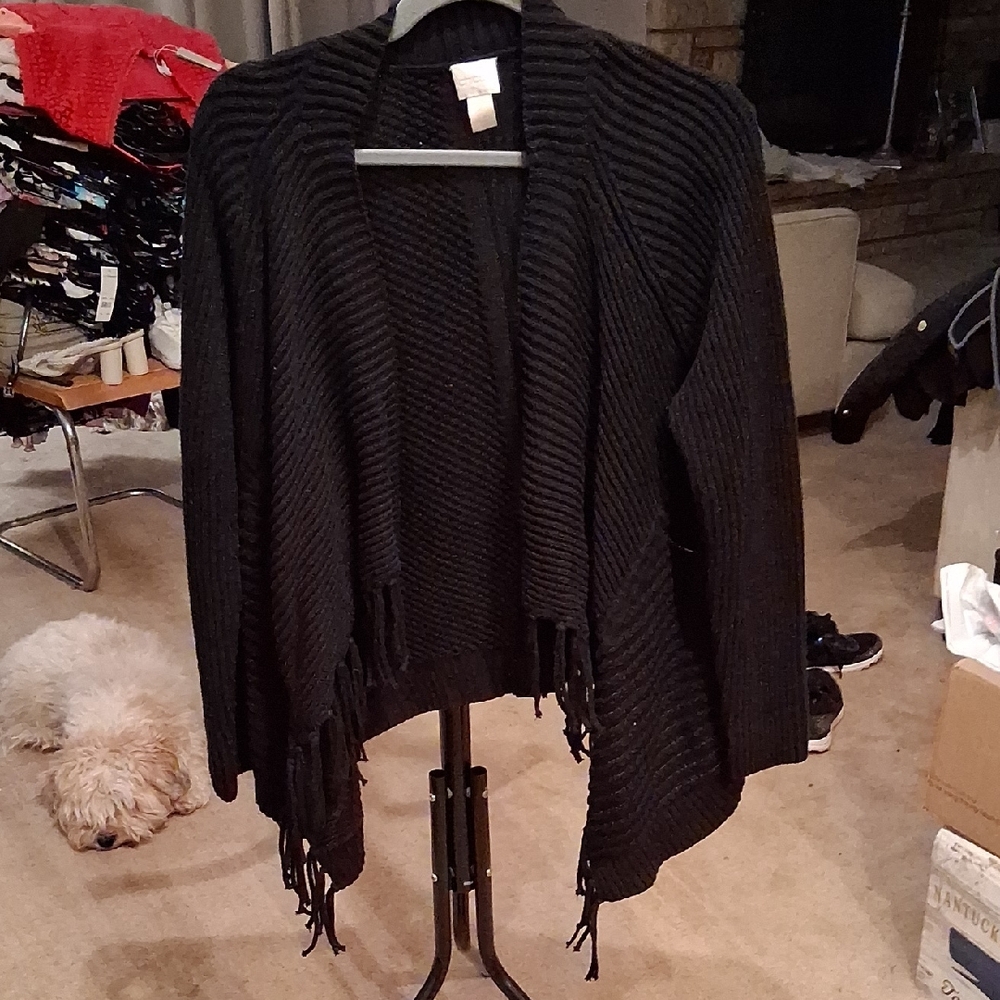 Chico's Elegant Black Fringe Cardigan